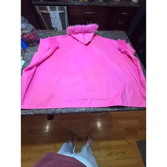 Hot Pink Zip Up Jacket Faux Fur Trim on Hood Size 2XL Runs Big - Picture 11 of 11